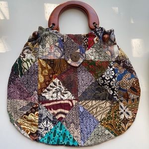 Patchwork purse with wooden handles